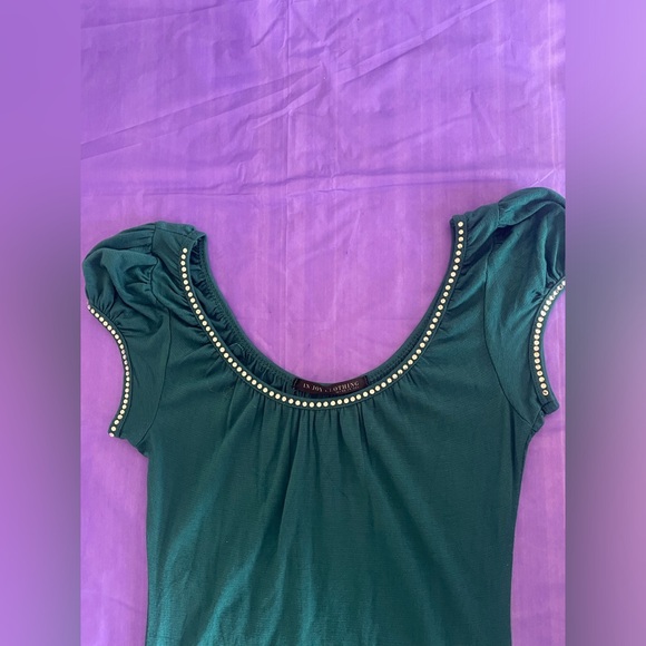 In Joy Teal Green Short Sleeve T- Shirt with Rein-Stone Detailing Size Medium - Picture 10 of 14